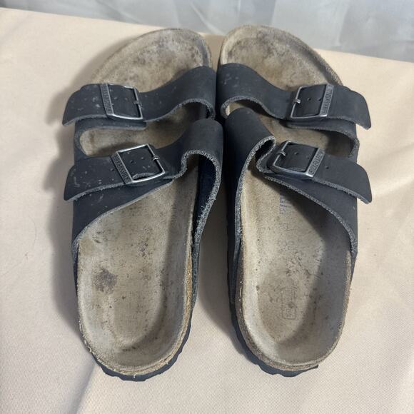 Birkenstock Arizona Men’s 11 Black Leather Double Strap Sandals EU 44 Comfort main image 6